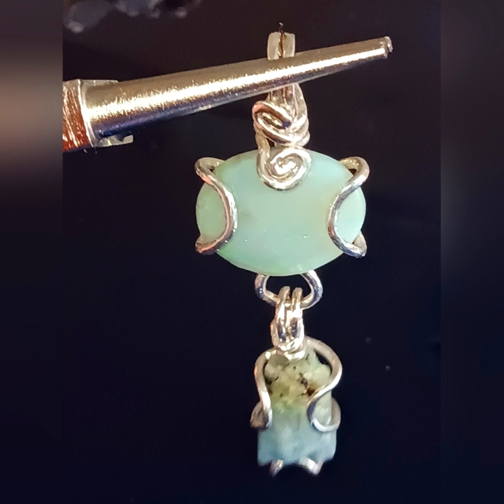 Australian Opal And Raw Aquamarine Pendant Sterling Silver - Picture 11 of 15